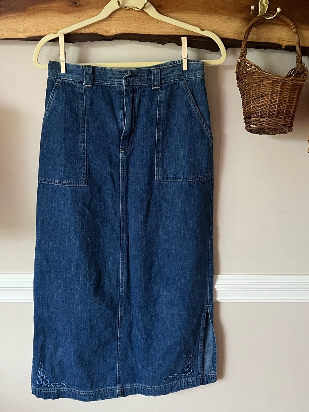 Vintage Y2K White Stag Denim Maxi Midi Skirt 8